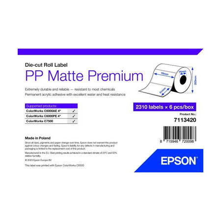 Epson 7113420 etichetta per stampante Bianco Etichetta per stampante autoadesiva (PP MATTE LABEL PREM DIE-CUT - ROLL 76X51MM 2310 LABELS)