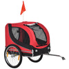 Rimorchio Bici per Cani Taglia Media 130x73x90cm Telaio Acciaio e Copertura Nero Rosso