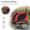 Rimorchio Bici per Cani Taglia Media 130x73x90cm Telaio Acciaio e Copertura Nero Rosso