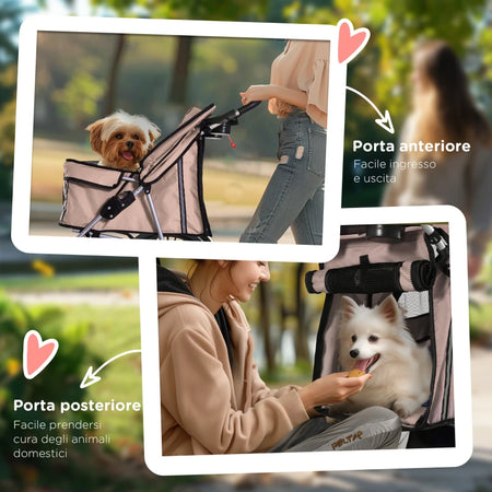 Passeggino Cani Pieghevole con Cestino Portabicchieri Tettuccio, 75x45x97cm Marrone