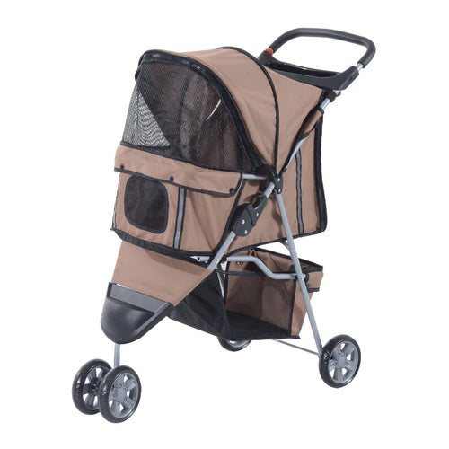 Passeggino per Cani Pieghevole con Tettuccio Cestino 75x45x97cm Marrone