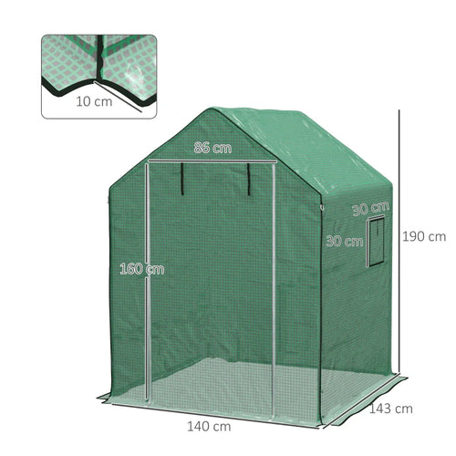 Telo Copertura per Serra in PE con Porta a Cerniera e Finestre 140x143 H190cm Verde