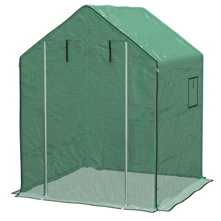 Telo Copertura per Serra in PE con Porta a Cerniera e Finestre 140x143 H190cm Verde