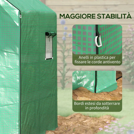 Telo Copertura per Serra in PE con Porta a Cerniera e Finestre 140x143 H190cm Verde