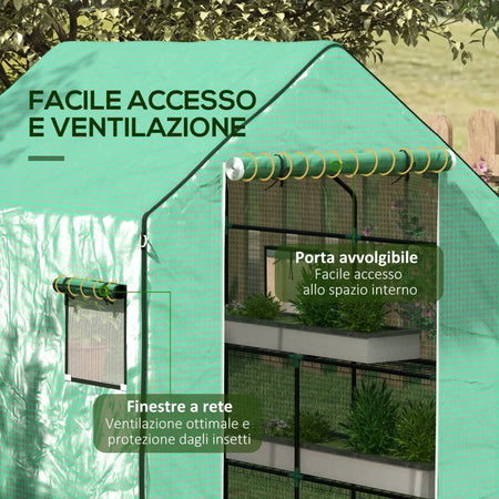 Telo Copertura per Serra in PE con Porta a Cerniera e Finestre 140x143 H190cm Verde