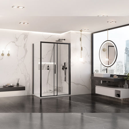 Box doccia due lati con profili neri scorrevole cristallo 6mm h195 LAGOA DUO