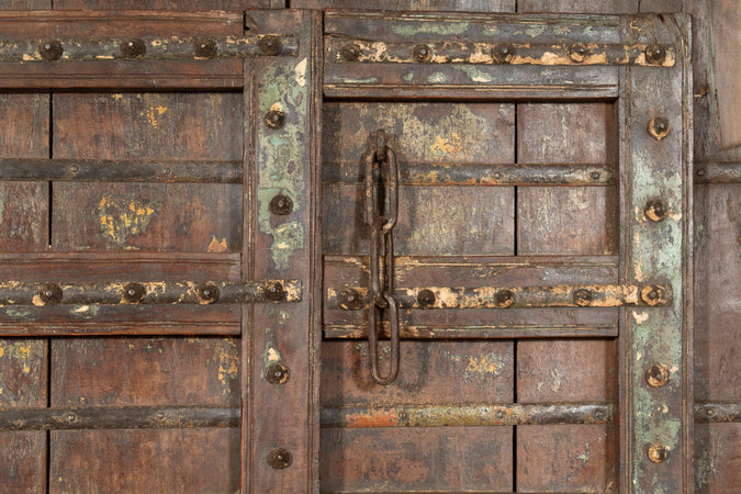 Biscottini Porta portone in legno massello e ferro da interno o da esterno vecchia e antica medievale scorrevole