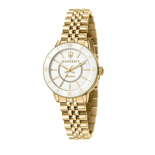 Orologio MASERATI donna Successo Solar acciaio dorato / bianco