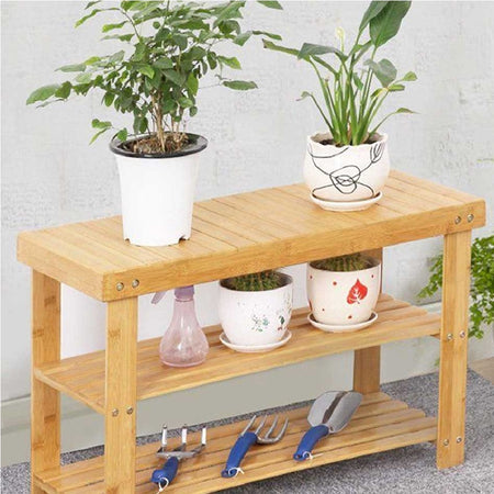 Panca Scaffale in Legno Bambù 70x28 H 45 cm Multiuso 2 Ripiani Camera Ingresso Bagno