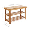 Panca Scaffale in Legno Bambù 70x28 H 45 cm Multiuso 2 Ripiani Camera Ingresso Bagno