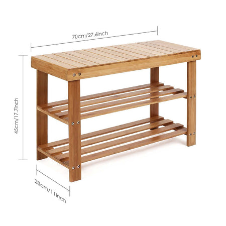 Panca Scaffale in Legno Bambù 70x28 H 45 cm Multiuso 2 Ripiani Camera Ingresso Bagno
