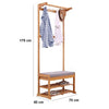 Panca con Appendiabiti Legno Bambù 9ganci Vano apribile Cuscino 70x40 H 175cm