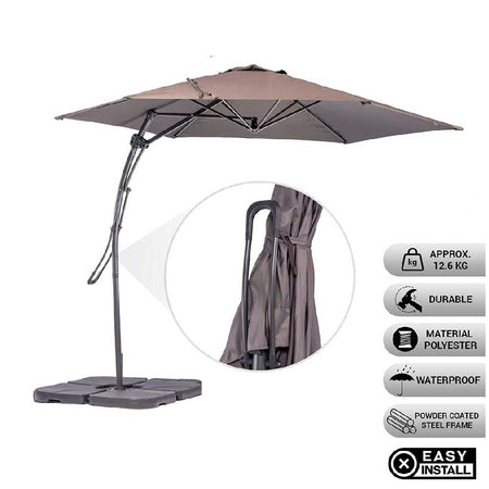 Ombrellone da Giardino Sistema Apri&Chiudi Decentrato 3 mt Impermeabile Tortora Airvent