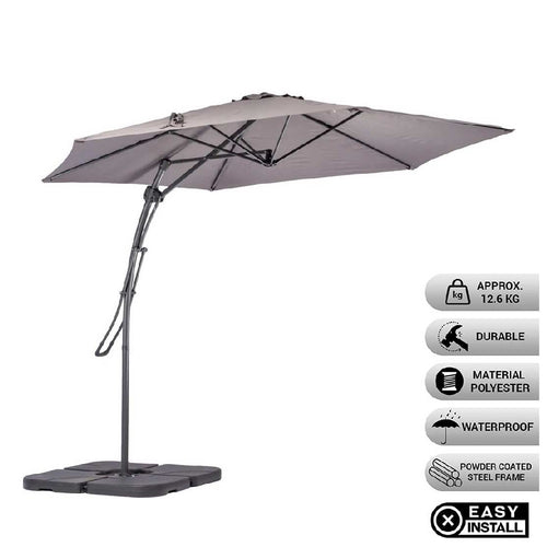 Ombrellone da Giardino Sistema Apri&Chiudi Decentrato 3 mt Impermeabile Grigio Airvent