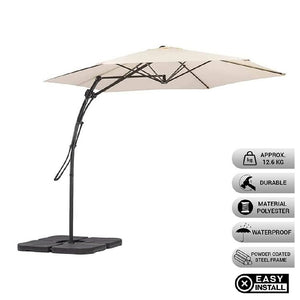 Ombrellone da Giardino Sistema Apri&amp;Chiudi Decentrato 3 mt Impermeabile Ecrù Airvent