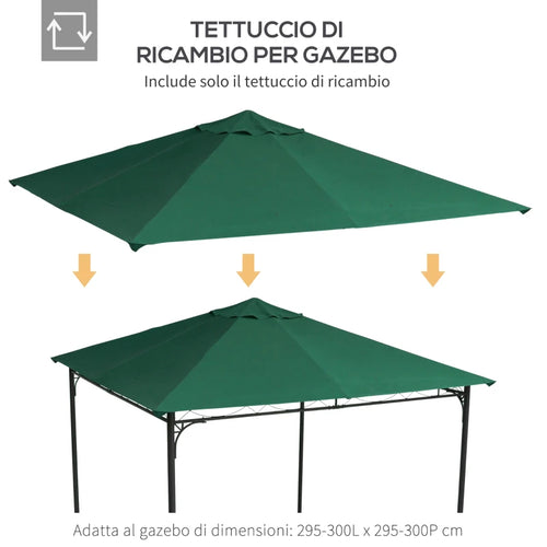 Copertura Ricambio Gazebo 3x3 MT  Telo Sostitutivo in Poliestere Verde
