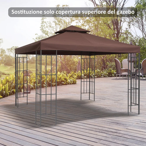 Copertura Telo Ricambio per Gazebo 3x3 MT Caffè Impermeabile Anti UV 2Livelli