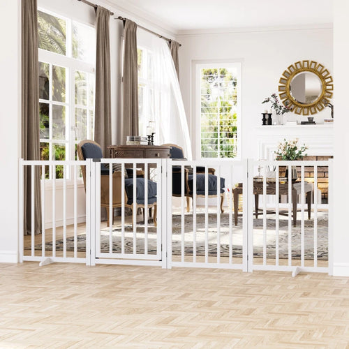 Cancello Pieghevole Cani Piccola/Media Taglia Serratura in Legno 237.5x36x80cm Bianco