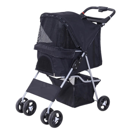 Passeggino Cani Gatto Pieghevole con Cestino Tettuccio, 75x46x94cm Nero
