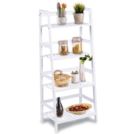 Scaffale Libreria 4 Ripiani in Legno di Bambu 48x32 H116cm Casa Ufficio Terrazzo