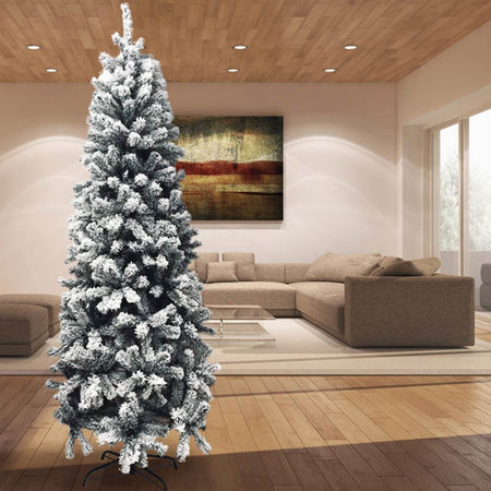 Albero Slim di Natale Super Folto Salvaspazio Innevato 80 x H 180 cm Verde Bianco