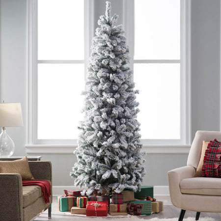 Albero Slim di Natale Super Folto Salvaspazio Innevato 80 x H 180 cm Verde Bianco