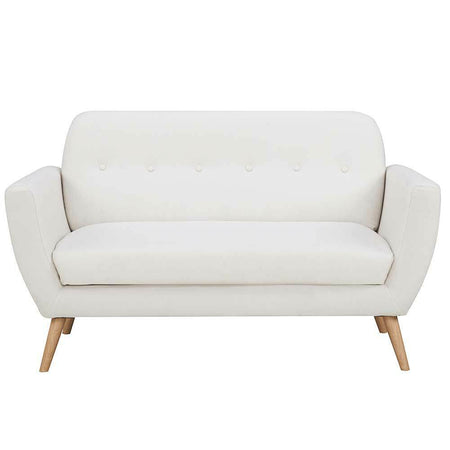 Divano 2 Posti in Tessuto Imbottito con Braccioli Bottoni 150x80x86 cm Beige