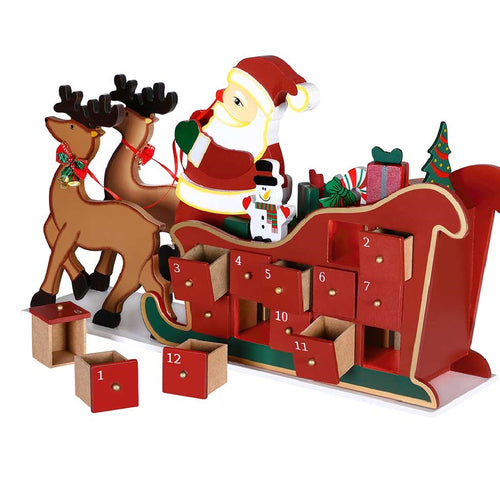 Decorazione Natalizia in Legno 51 cm Calendario Avvento 24Cassetti Slitta BabboNatale
