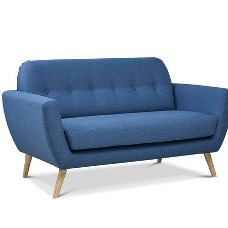 Divano 2 Posti in Tessuto Imbottito con Braccioli Bottoni 150x80x86 cm Blu