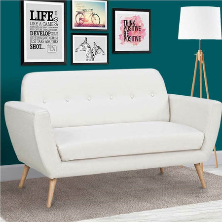 Divano 2 Posti in Tessuto Imbottito con Braccioli Bottoni 150x80x86 cm Beige