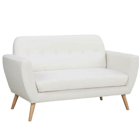 Divano 2 Posti in Tessuto Imbottito con Braccioli Bottoni 150x80x86 cm Beige