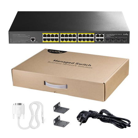 Switch Gigabit PoE+ a 24 porte con 4 porte Gigabit Combo, GS2028PS4