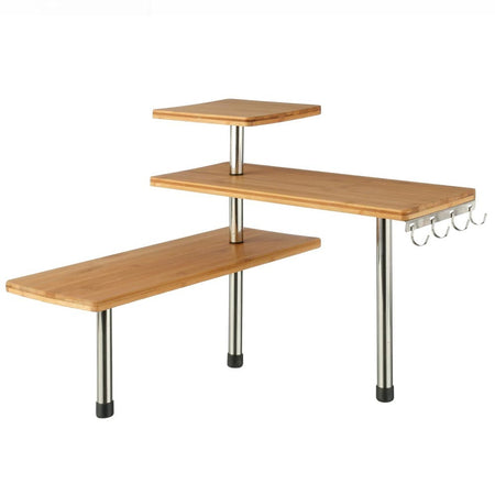 Mensola Angolare Cucina 3 Ripiani Legno Bambù e Acciaio Inox Mobile Scaffale