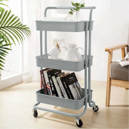 Carrello Trolley Cucina 4ruote 3 Ripiani in Metallo 43x36 H85 Salvaspazio Grigio