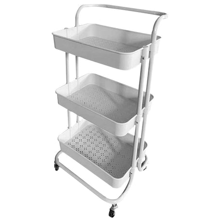 Carrello Trolley Cucina 4ruote 3 Ripiani in Metallo 43x36 H85 Salvaspazio Bianco