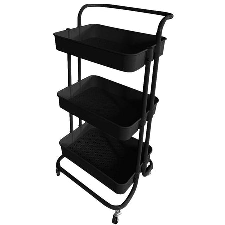 Carrello Trolley Cucina 4ruote 3 Ripiani in Metallo 43x36 H85 Salvaspazio Nero