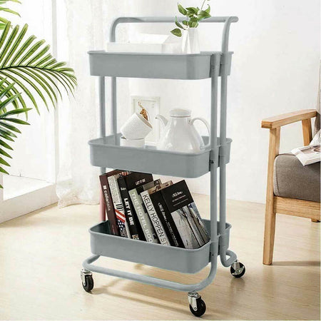 Carrello Trolley Cucina 4ruote 3 Ripiani in Metallo 43x36 H85 Salvaspazio Grigio
