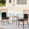 Set da Giardino Tavolino e 2 Poltrone in Polyrattan Nero e Naturale con Cuscini Casa Bar Hotel