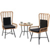 Set da Giardino Tavolino e 2 Poltrone in Polyrattan Nero e Naturale con Cuscini Casa Bar Hotel