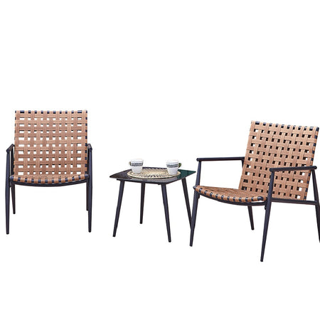Set da Giardino Tavolino e 2 Poltrone in Polyrattan Nero e Naturale Patio Casa Bar Hotel