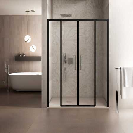 Porta doccia scorrevole con profili neri ingresso centrale 6mm h195 anticalcare LAGOA