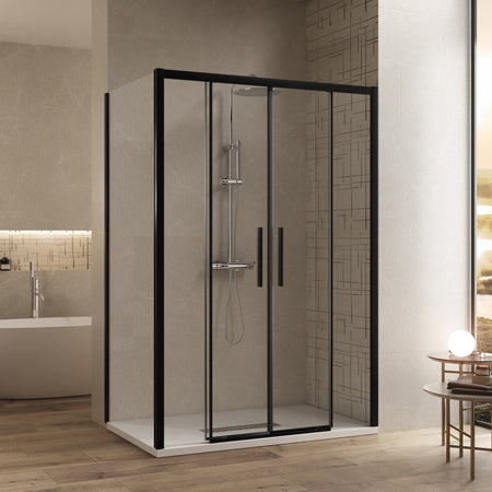 Box doccia due lati con profili neri ingresso centrale LAGOA-DUO