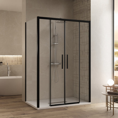 Box doccia due lati con profili neri ingresso centrale LAGOA-DUO