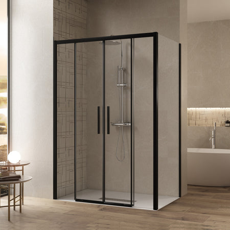 Box doccia due lati con profili neri ingresso centrale LAGOA-DUO