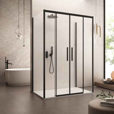 Box doccia tre lati con profili neri scorrevole cristallo 6mm h195 LAGOA-TRIO