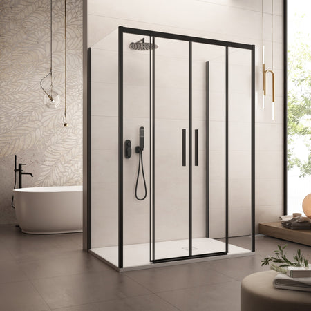 Box doccia tre lati con profili neri scorrevole cristallo 6mm h195 LAGOA-TRIO