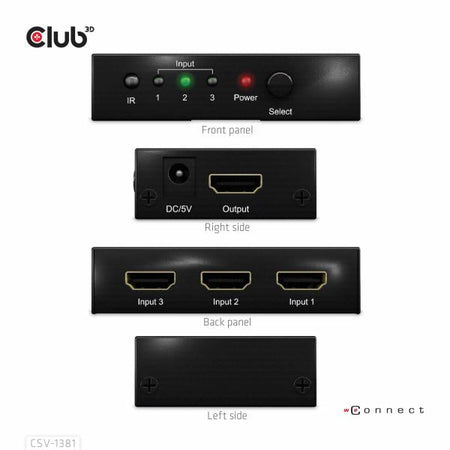 CLUB3D 3 to 1 HDMI 8K60Hz Switch switch per keyboard-video-mouse [kvm] Nero (Club3D HDMI Switchbox 3 Eingnge -> 1)