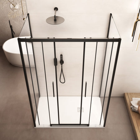 Box doccia tre lati con profili neri scorrevole cristallo 6mm h195 LAGOA-TRIO