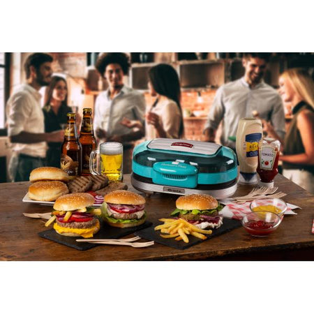 ARIETE HAMBURGER MAKER (PARTY TIME) (0205/01) - CELESTE- GRIGLIA ELETTRICA DA TAVOLO - DOPPIA PISTRA - 1200W