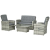 Set da Giardino 4pz in Rattan Grigio con Tavolo ad Altezza Regolabile, 2 Poltrone Reclinabili e Divano 2 Posti  860-276V00LR